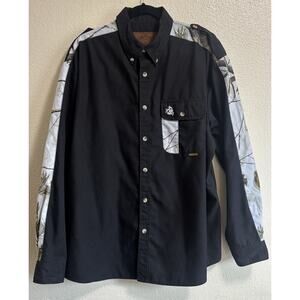 Legendary Whitetails Shirt Mens XL Black White Camo Button Up Long Sleeve